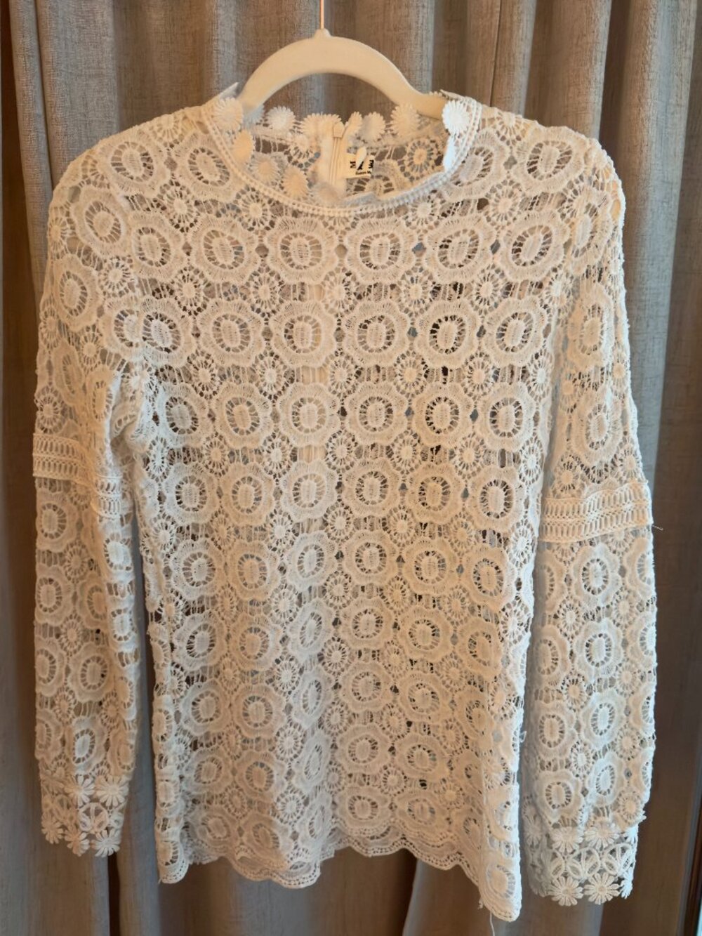 Lace Crochet Long-Sleeve Blouse in White